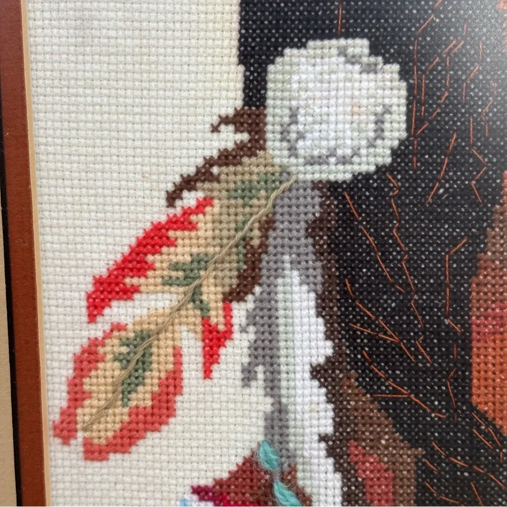 Needlepoint Counted Cross-stitch native American Indian Princess Maden Framed